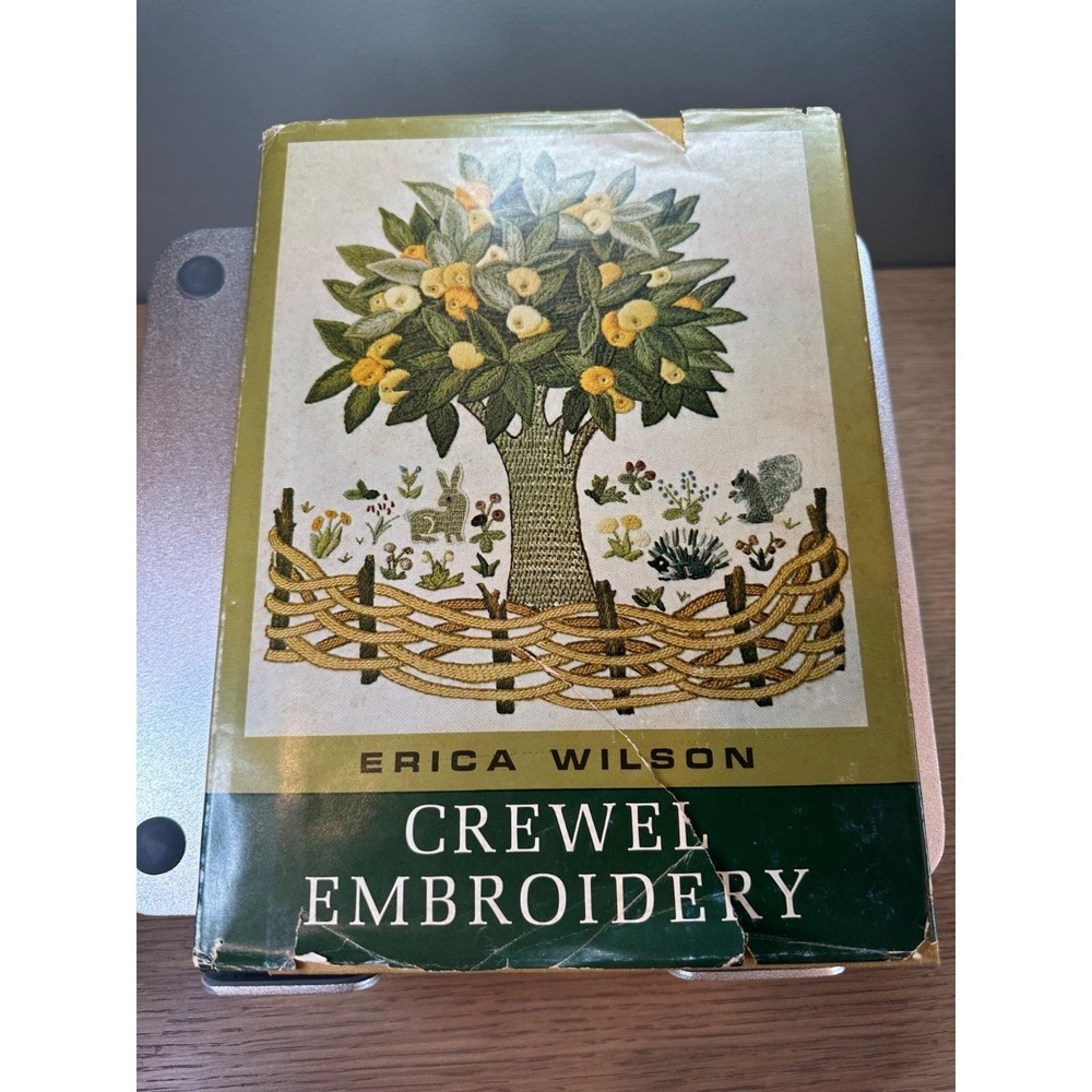 Vintage 1962 Crewel Embroidery Erica Wilson HC DJ + Thread Samples 1962